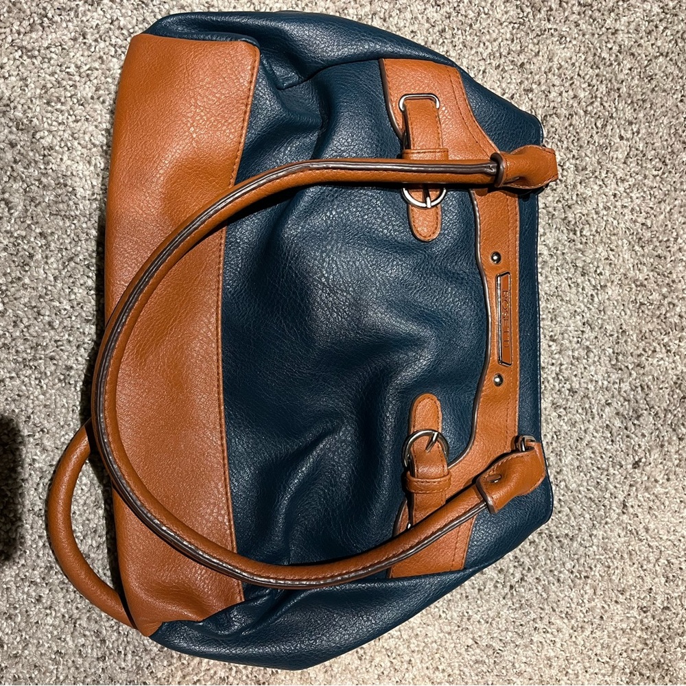 Rosetti Navy and Brown Leather Messenger Bag